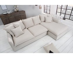 Grote hoekbank HEAVEN 255cm naturel beige linnen stof veerkern incl. kussens - 37599