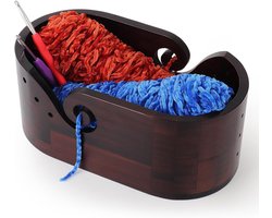Grote houten garenkom voor breien en haken, dubbele capaciteit, geschikt voor wol en katoen, 28.5 x 15.5 x 15 cm