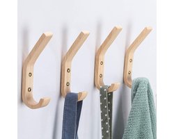 Grote houten kapstok (set van 4) - Haken van geborsteld walnoothout - Draagvermogen van 10 kg - Geschikt voor keukens, slaapkamers en badkamers