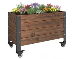 Grote Houten Plantenbak - Luxe Bloembak op Wielen - Verrijdbare Koude Kas - Verhoogd Plantenbed - Bloembed - Kweekbak - Moestuinbak - voor Buiten, Terras, Tuin & Balkon - voor Groenten, Bloemen & Kruiden - 60 x 30 x 41 cm