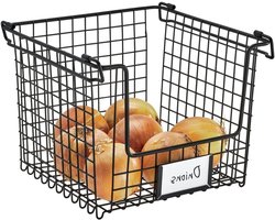Grote iDesign opbergmand voor badkamer, keuken en kantoor - Stapelbare metalen mand met handgrepen voor cosmetica, schrijfwaren, enz. - Zwart