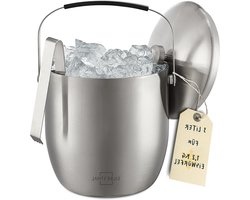Grote ijsemmer 3 liter met deksel en tang - roestvrij staal - dubbelwandig geïsoleerd - ijsblokjeshouder - voor feestjes, barbecues. Ijsemmer dubbelwandig met deksel