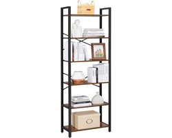Grote Industriële Boekenkast – Zwarte Open Kast met Houten Planken – 6 Lagen – IN.HOMEXL ZentsXL - Zwart 60x27x165cm