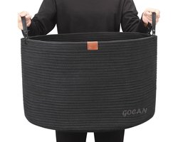 Grote Katoenen Opbergmand XL voor Kleding, Speelgoed en Woonaccessoires – Multifunctionele Wasmand in Zwart (D56 x H35,5 cm)