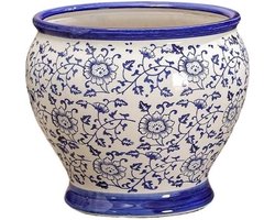 Grote Keramische Bloempot - Porseleinen Plantenbak - Binnen Buiten Gebruik - Handgeschilderd Glazuur - 10x10x10 Millimeter - Blauw Wit