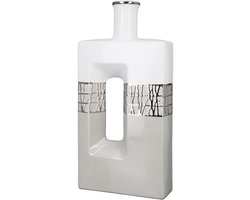 Grote Keramische Decoratie Vaas Taupe Wit Zilver Hoge Woonkamer Accessoire 37,5 cm