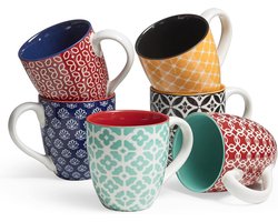 Grote Keramische Koffiemokken Set van 5 - 560ml XL Theekoppen met Oosters Design