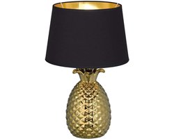 Grote Keramische Tafellamp met Ananasvoet en Zwarte Kap