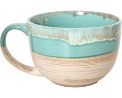 Grote keramische theekopjes - mueslikommen met handvat - 700 ml soepkopjes - slakom ramenkom voor koffie ontbijtgranen soep snacks salade ijs (groen) soepkommen met oor