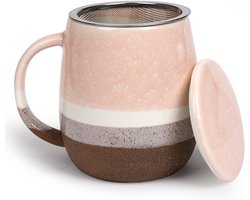 Grote keramische theemok met deksel en zeef, 400 ml, ideaal voor het trekken van thee en infusies
