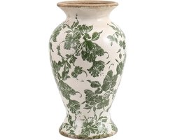 Grote keramische vaas - Decoratieve pot - Woonkamer decoratie - Handgeschilderd bloemmotief - 10 x 10 x 10 mm - Groen