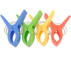 Grote knijpers - 12x stuks - gekleurd - 12 cm - plastic - XL - handdoeken/badlakens knijpers