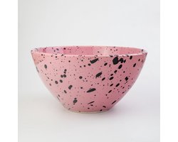 Grote Kom - Schaal - Fruitschaal - 21 cm - Handbeschilderd - Spaans Keramiek - Cosmica - Roze - Zwart
