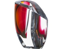 Grote Kristallen Vaas Grijs Rood - Zwaar Handgeblazen Glas in Uniek Design