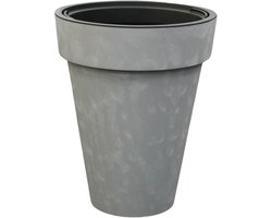 Grote Lichtgrijze Plantenbak 44cm Hoog - Modern Marmer Design voor Binnen en Buiten