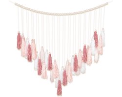 Grote macramé wandhanger Boho woondecoratie, blozende roze kwastjes wanddecoratie Boheems