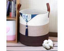 Grote mand van katoenen touw H 40 x D 37 cm natuurlijk speelgoed wasgoed en deken-organizer geschenkmand voor kinderkamer koffie kaki wit - extra groot en duurzaam
