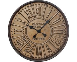 Grote Metalen Bruine Wandklok Ø 60 CM - Design Vintage Klok - Duurzame en Slijtvaste Metalen Klokstructuur