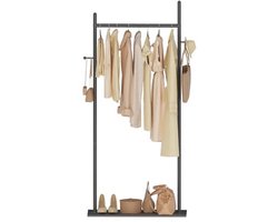 Grote metalen kapstok met robuuste stenen plaat en 2 haken - 175 cm hoog, zwart