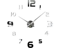 Grote Moderne 3D DIY Wandklok – Zilver – 120 cm – Met Cijfers – Design Klok