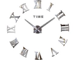 Grote Moderne 3D DIY Wandklok – Zilver – Ø 120 cm – Romeinse Cijfers – Design Klok voor Woonkamer / Kantoor