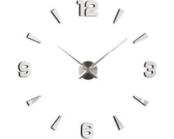 Grote Moderne 3D DIY Wandklok – Zilver – Ø120 cm – Inclusief Cijfers & Strepen – Stil Uurwerk – Design Muurklok