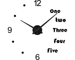 Grote Moderne 3D DIY Wandklok – Zwart – 120 cm – Design Klok – Met Cijfers, Engelse Tekst of Puntmarkering – Luxe XXL Woonkamer Klok