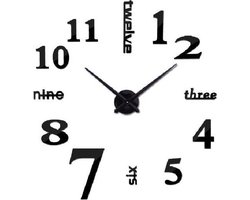Grote moderne 3D DIY wandklok zwart 120cm. - Cijfers / Engelse tekst