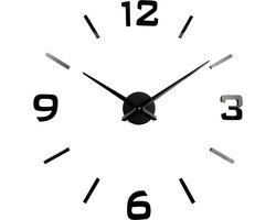 Grote moderne 3D DIY wandklok zwart 120cm. - Cijfers / Strepen