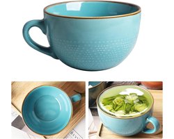 Grote mok 700 ml - Mueslikommen porselein - Soepkommen keramiek - Koffie thee melk - Cadeau vrienden kinderen - Waterzeeblauw