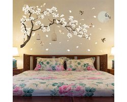 Grote Muursticker met Bloemen en Bomen - Zelfklevend Vinyl voor Woonkamer en Slaapkamer