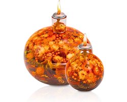 Grote Olielamp – Terra & Oranje – Bolvormige Glazen Woondecoratie – 22CM – Inclusief Accessoires