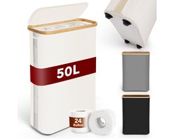 Grote Opbergbox voor WC Rollen met Bamboe Deksel - Badkamer Organizer voor 16-24 Toiletrollen
