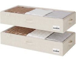 Grote opbergdozen voor onder het bed 84 x 43 x 15 cm, vouwbare kledingopbergzakken met rits en doorzichtige voorkant, set van 2, ideaal voor ruimtebesparing en organisatie