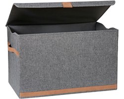 Grote opbergkist met deksel - grijs - linnen stof - 1 stuk