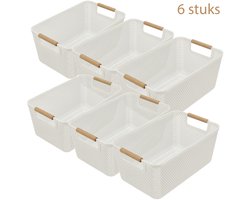 Grote Opbergmanden Set van 6 – 12L Mandjes Riet Look – Stapelbare Opbergboxen voor Speelgoed, Keukenkast en Kledingkast Organizer