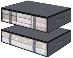 Grote opbergtassen voor kleding (set van 2), met ritssluiting en kijkvenster; opbergtas voor dekbedden; opbergbox voor onder het bed; displaydoos voor thuis - grijs.