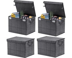 Grote opvouwbare opbergbak met deksel - decoratieve doos kubus organizer - thuiskantoor plank kast speelgoed kleding - herbruikbaar en duurzaam - set van 4