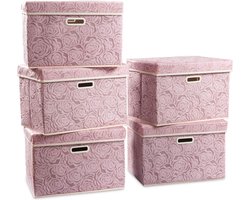 Grote opvouwbare opbergdozen met deksels [5 stuks] Decoratieve opbergbakken van stof Kubusorganisator Containermanden met dekselhandgrepen voor slaapkamerkast 45 x 30 x 30 cm