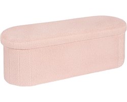 Grote Opvouwbare Opbergkruk Ovaal - Voetenbank & Extra Zitplek - Roze Teddy Stof 110x38x38 cm