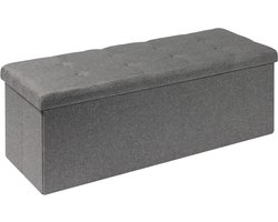 Grote Opvouwbare Opbergpoef (43 inch) met Luxe Linnen Stof - Sterke Schoenbank en Bedbank