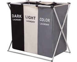 Grote Opvouwbare Wasmand Met 3 Vakken - Duurzaam & Lichtgewicht - Voor Gescheiden Was - Met Waterbestendige Voering & Handvatten - Zilver - Ideaal Voor Badkamer, Slaapkamer & Huis