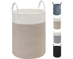 Grote opvouwbare wasmand van katoen met leren handgrepen - 40 cm x 50 cm - Multifunctionele mand voor kleding, speelgoed en meer