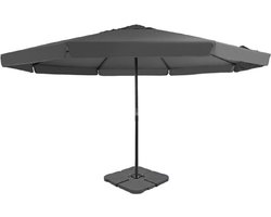 Grote parasol Antraciet met stevige afneembare voet – te vullen met water of zand voor stevigheid | Watervast – UV bestendig – Kleurvast | Zweefparasol| Stabiel – 385 cm hoog | Tuin decoratie – Parasol – Zonparasol - Tuinparasol