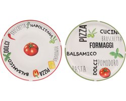 Grote Pizzaborden Italia ø 30CM - Rood en Groen - Italiaanse Prints - Set van 2