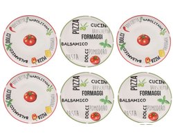 Grote Pizzaborden Italia ø 30CM - Rood en Groen - Italiaanse Prints - Set van 6