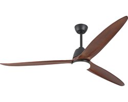Grote Plafondventilator - Plafondventilator Hout - Zwarte Ventilator - Met Licht - Massief Hout - DC-motor - Dimbaar - Geheugen - Woonkamer - 183 cm - Afstandsbediening - Zwart
