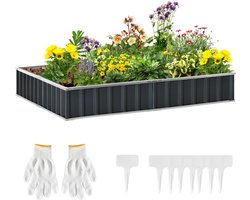 Grote Plantenbak - Doe-het-zelf Bloembak met T-vormige Plantenlabels - Plantenbed - Bloembed - Tuinbed - Kweekbak - Moestuinbak - voor Buiten, Terras, Tuin & Balkon - voor Groenten, Bloemen & Kruiden - Staal - 258 x 90 x 30 cm - Donkergrijs