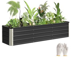 Grote Plantenbak - Luxe Bloembak met Beschermhoezen - Verhoogd Plantenbed - Bloembed - Tuinbed - Kweekbak - Moestuinbak - voor Buiten, Terras, Tuin & Balkon - voor Groenten, Bloemen & Kruiden - Staal - 183 x 47 x 40 cm - Grijs