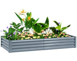 Grote Plantenbak - Luxe Bloembak met Snijbestendige Rand - Verhoogd Plantenbed - Tuinbed - Kweekbak - Moestuinbak - voor Buiten, Terras, Tuin & Balkon - voor Groenten, Bloemen & Kruiden - 180 x 90 x 30 cm - Zilver
